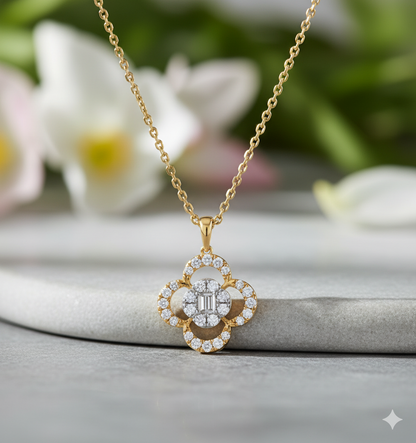 Clover Openwork Diamond Halo Pendant Necklace