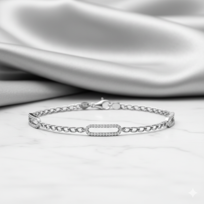 Openwork Paperclip Link Multi-Station Diamond Curb Chain Bracelet