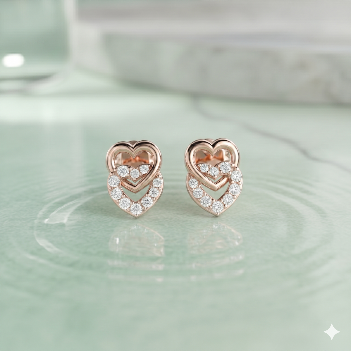Interlocking Double Heart Diamond Stud Earrings