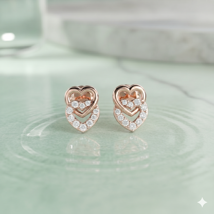 Interlocking Double Heart Diamond Stud Earrings