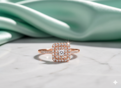 Princess Cut Diamond Double Halo Pavé Engagement Ring