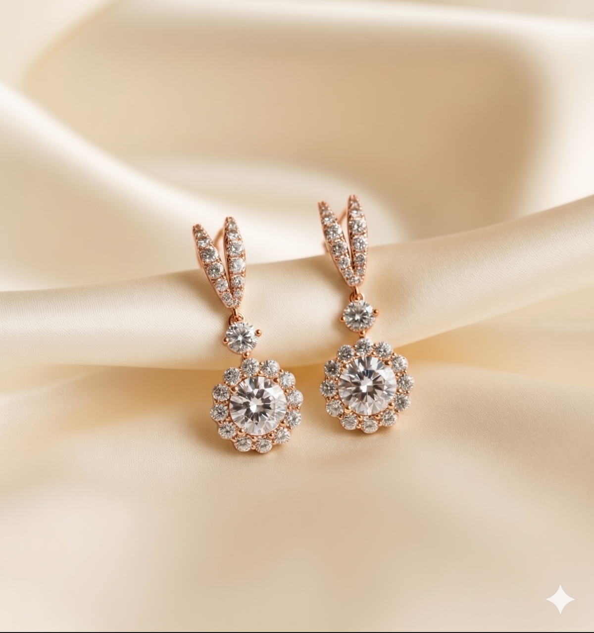 Round Diamond Halo Marquise Drop Earrings