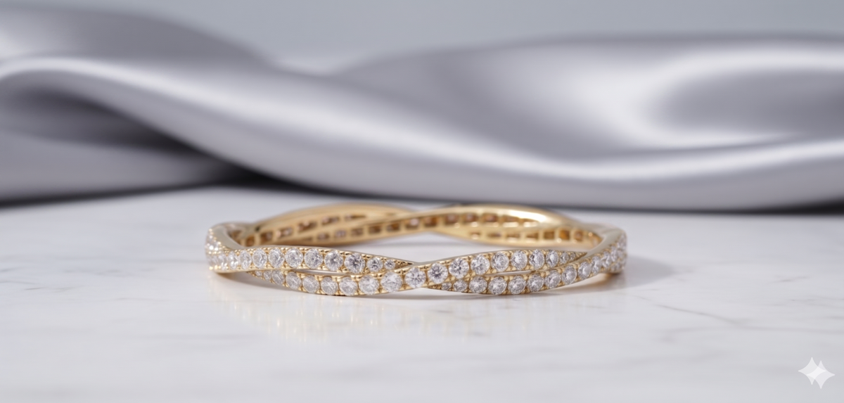 Twisted Infinity Wave Pavé Diamond Bangle Bracelet