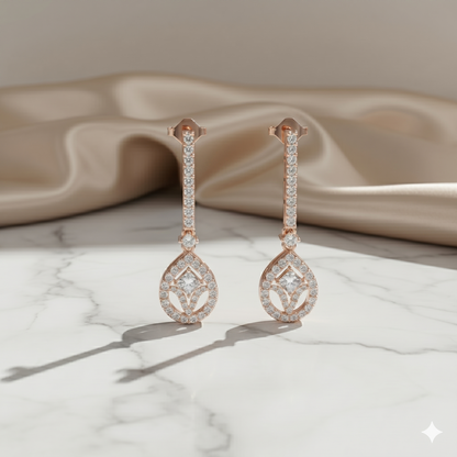 Teardrop Diamond Halo Linear Drop Earrings