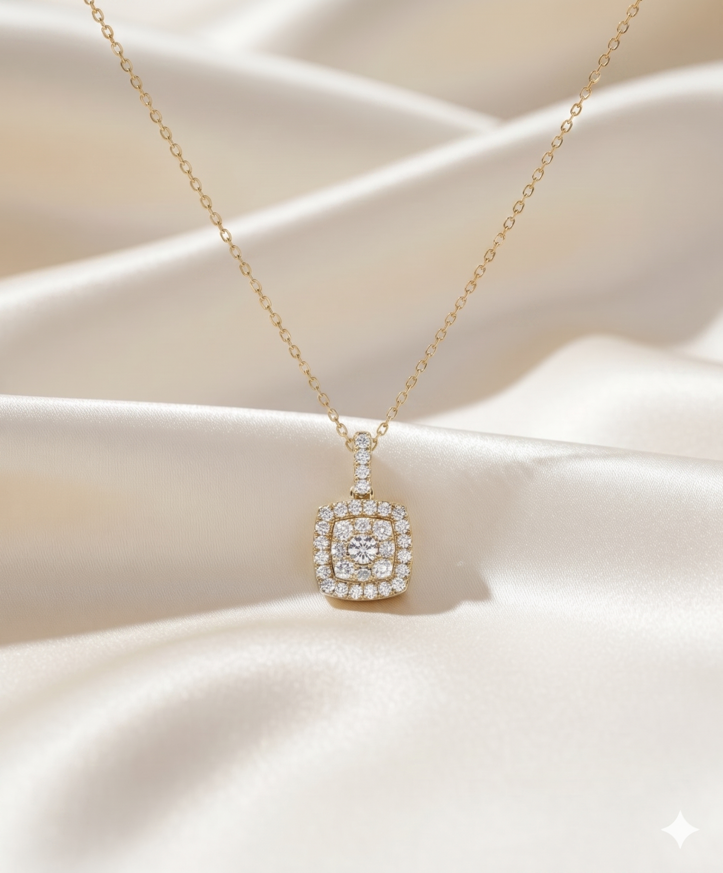 Cushion Double Halo Pavé Diamond Pendant Necklace