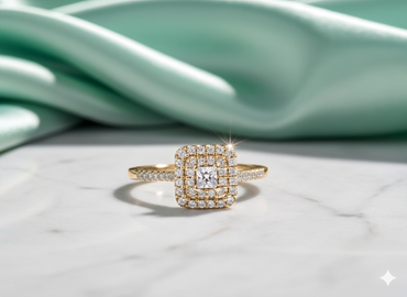 Princess Cut Diamond Double Halo Pavé Engagement Ring