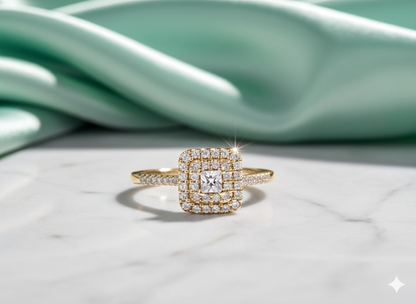 Princess Cut Diamond Double Halo Pavé Engagement Ring