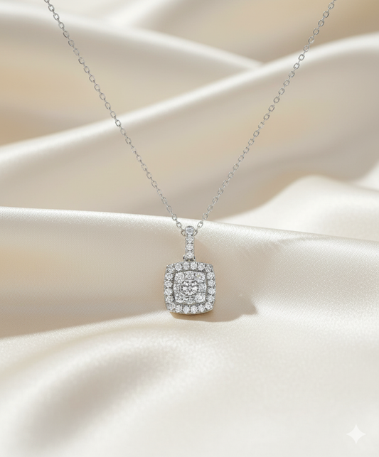 Cushion Double Halo Pavé Diamond Pendant Necklace