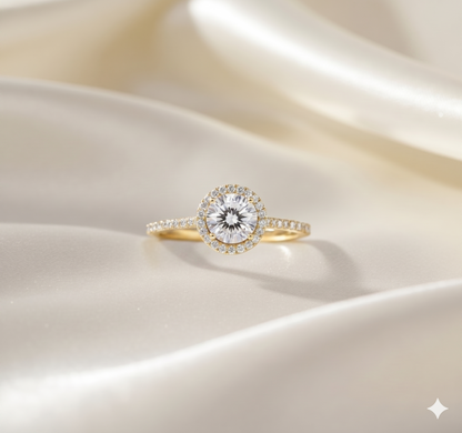 Round Brilliant Cut Diamond Halo Pavé Engagement Ring