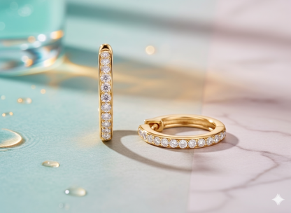 Single Row Pavé Diamond Hoop Earrings