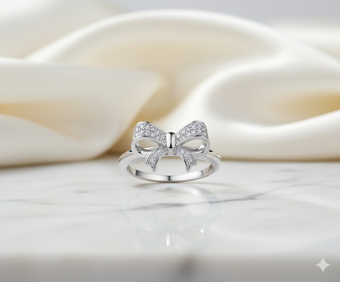 Interlocking Ribbon Bow Pavé Diamond Statement Ring