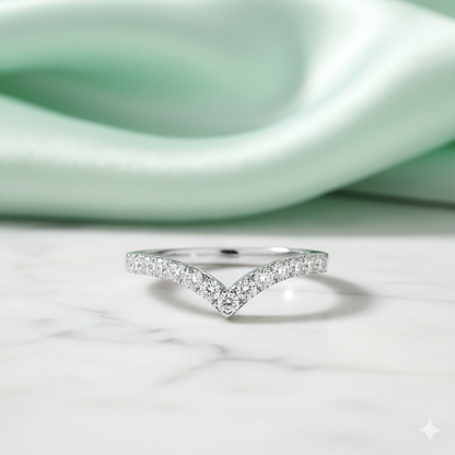 Chevron V-Shaped Pavé Diamond Wedding Stacking Band