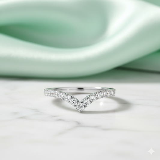 Chevron V-Shaped Pavé Diamond Wedding Stacking Band