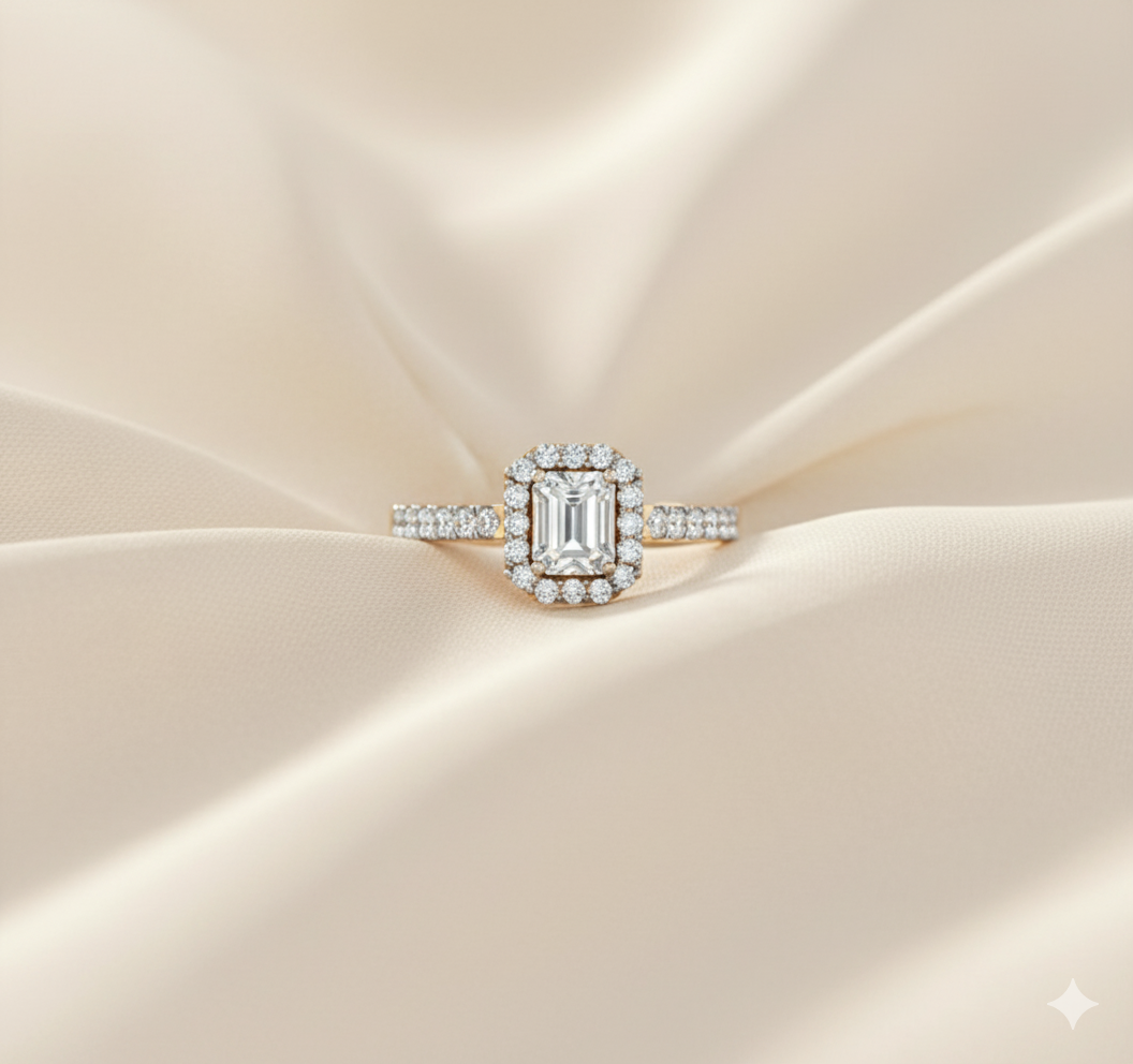 Emerald Cut Diamond Halo Pavé Engagement Ring