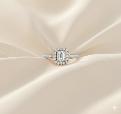 Emerald Cut Diamond Halo Pavé Engagement Ring