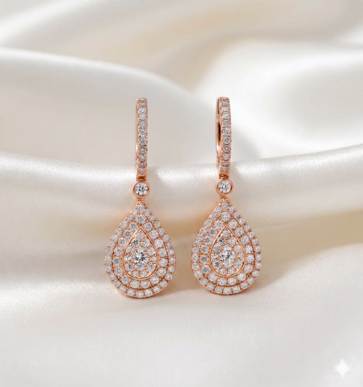 Double Halo Pear Diamond Drop Earrings