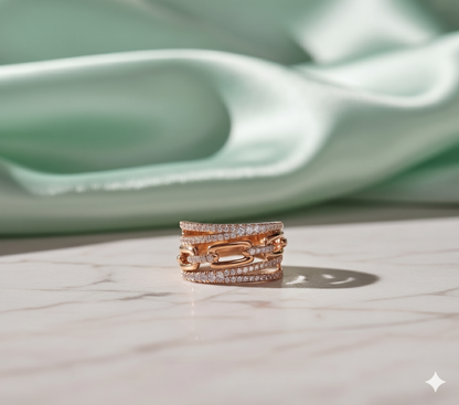 Multi-Row Openwork Cable Link and Pavé Diamond Statement Cigar Band Ring
