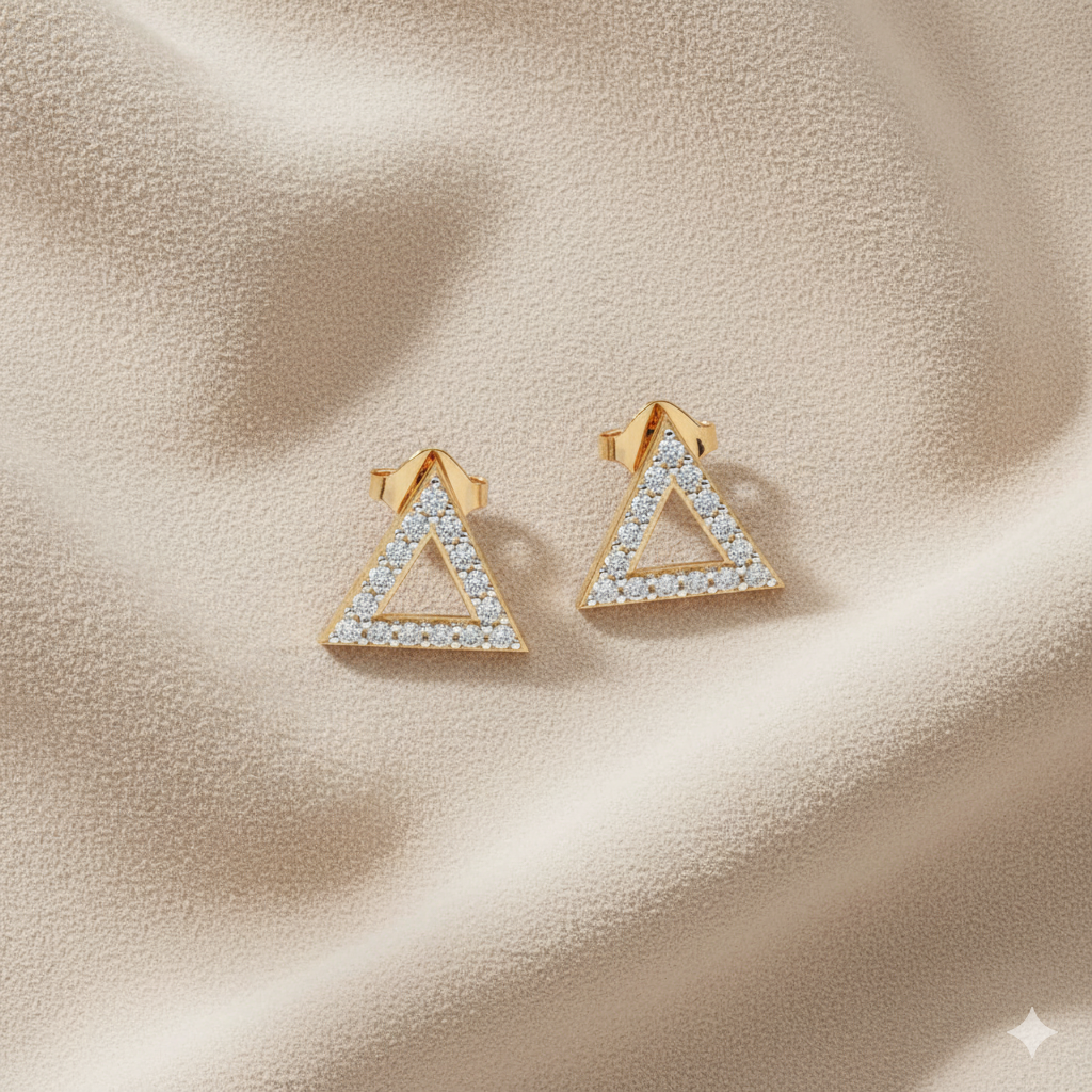 Open Geometric Triangle Diamond Stud Earrings