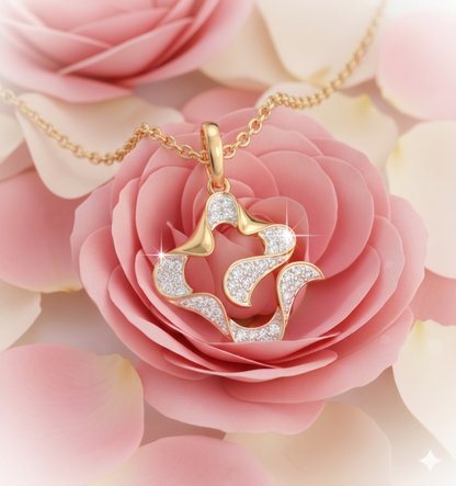 Abstract Wavy Star Floral Openwork Diamond Pendant Necklace