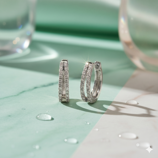 Double Row Split Prong Diamond Huggie Hoop Earrings