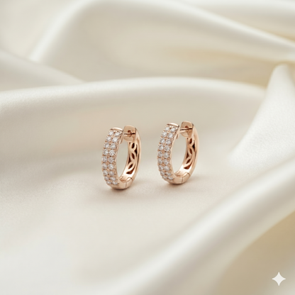 Double Row Pavé Diamond Huggie Hoop Earrings