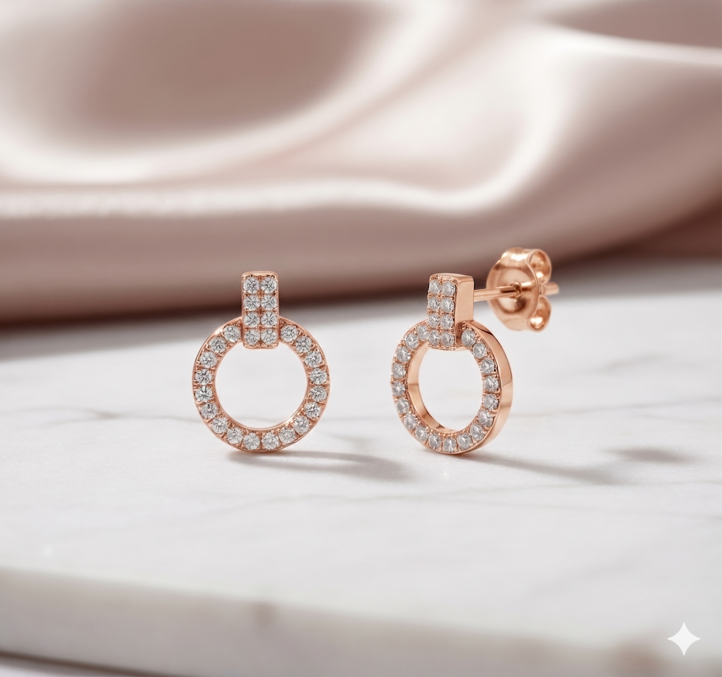 Interlocking Circle Vertical Bar Diamond Stud Earrings
