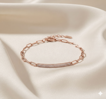 Paperclip Link Pavé Diamond Curved Bar ID Bracelet