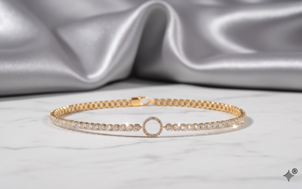 Geometric Open Circle Focal Station Diamond Tennis Bracelet