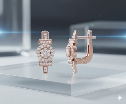Geometric Round Cluster Halo Art Deco Leverback Earrings