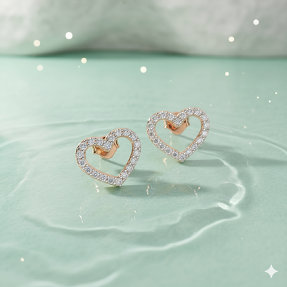 Heart Pavé Diamond Stud Earrings