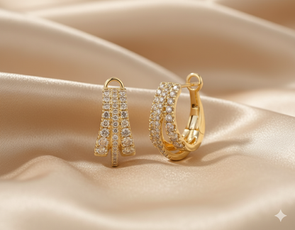 Triple Row Crisscross Diamond Huggie Hoop Earrings