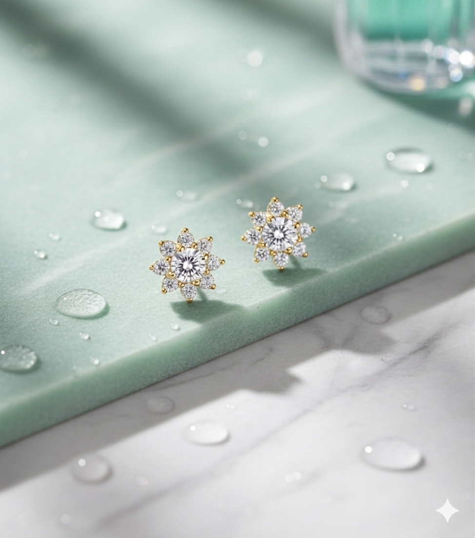 Flower Starburst Diamond Halo Stud Earrings
