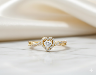 Heart Shaped Diamond Halo Criss-Cross Pavé Promise Ring