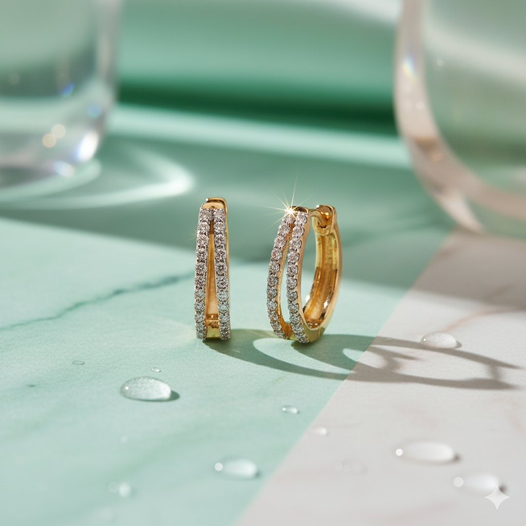 Double Row Split Prong Diamond Huggie Hoop Earrings
