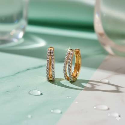 Double Row Split Prong Diamond Huggie Hoop Earrings