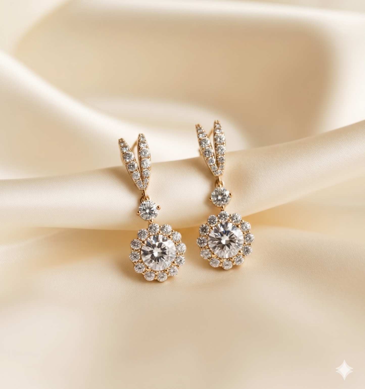 Round Diamond Halo Marquise Drop Earrings