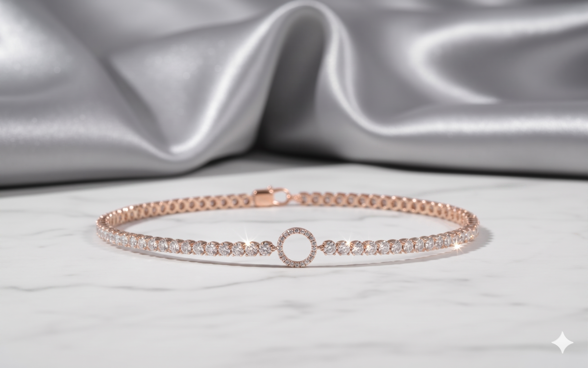 Geometric Open Circle Focal Station Diamond Tennis Bracelet