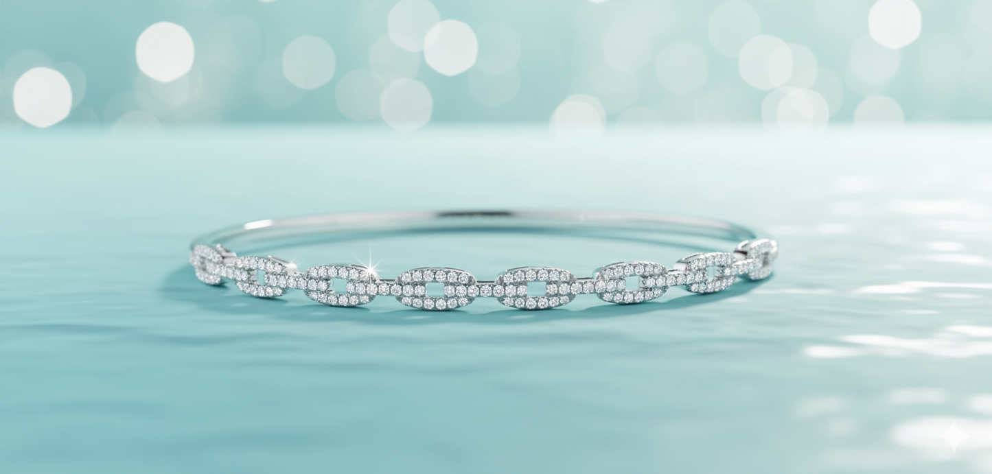 Marina Link Pavé Diamond Station Bangle Bracelet