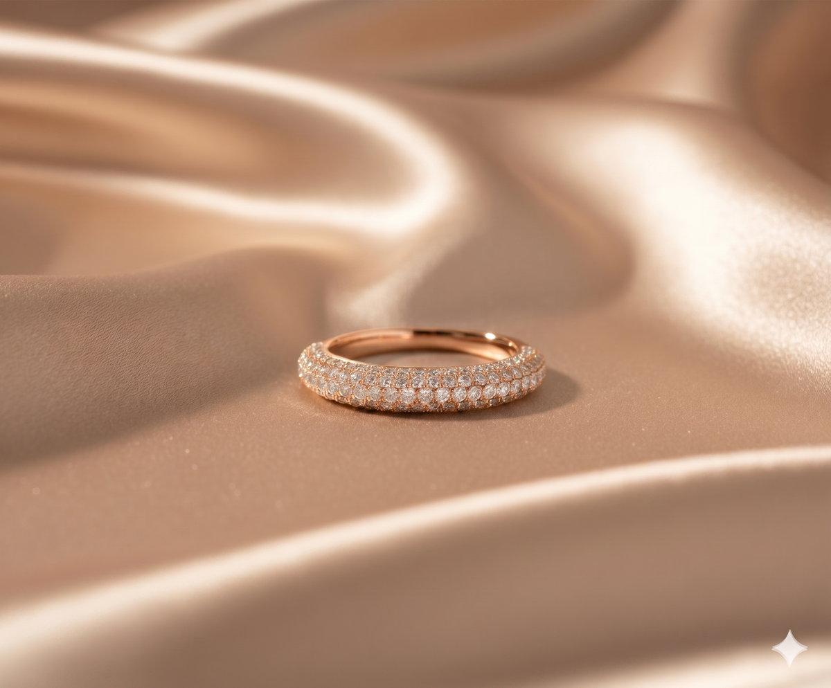Three-Row Micro-Pavé Diamond Dome Eternity Wedding Band