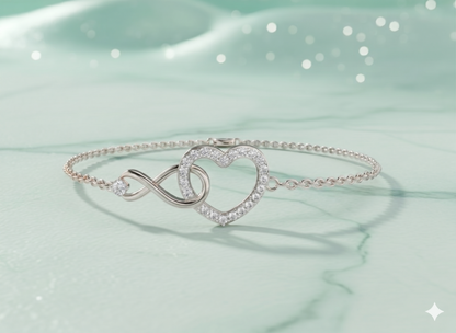 Interlocking Infinity and Heart Diamond Station Bracelet