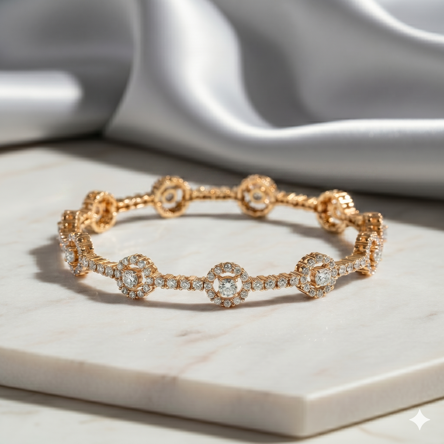 Floating Illusion Cluster Halo Alternating Linear Diamond Bangle Bracelet