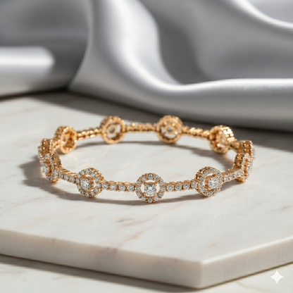 Floating Illusion Cluster Halo Alternating Linear Diamond Bangle Bracelet