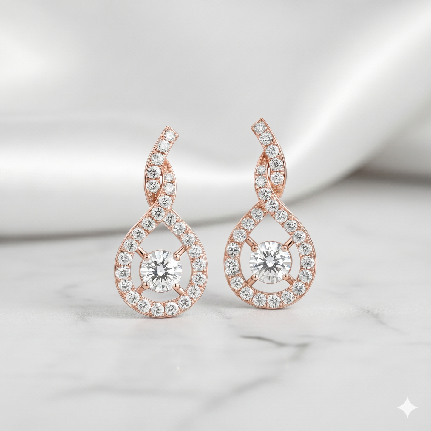 Floating Round Solitaire Twisted Teardrop Diamond Earrings