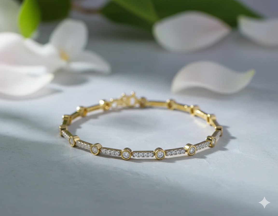 Bezel Set Station Pavé Diamond Linear Tennis Bracelet