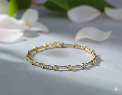 Bezel Set Station Pavé Diamond Linear Tennis Bracelet