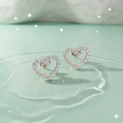 Heart Pavé Diamond Stud Earrings