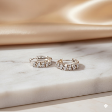 Gold Twisted Cable Diamond Huggie Hoop Earrings