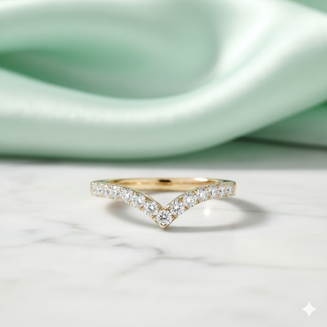 Chevron V-Shaped Pavé Diamond Wedding Stacking Band