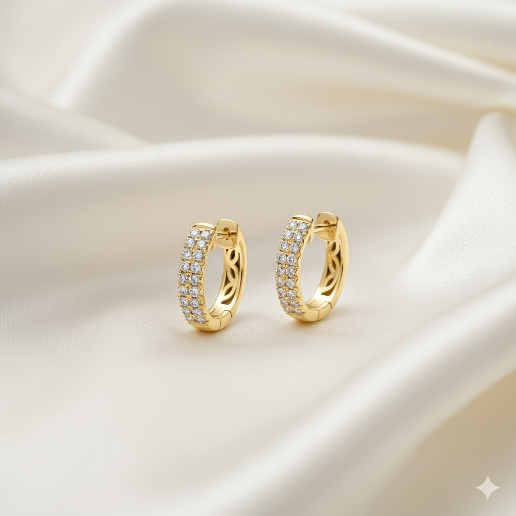 Double Row Pavé Diamond Huggie Hoop Earrings