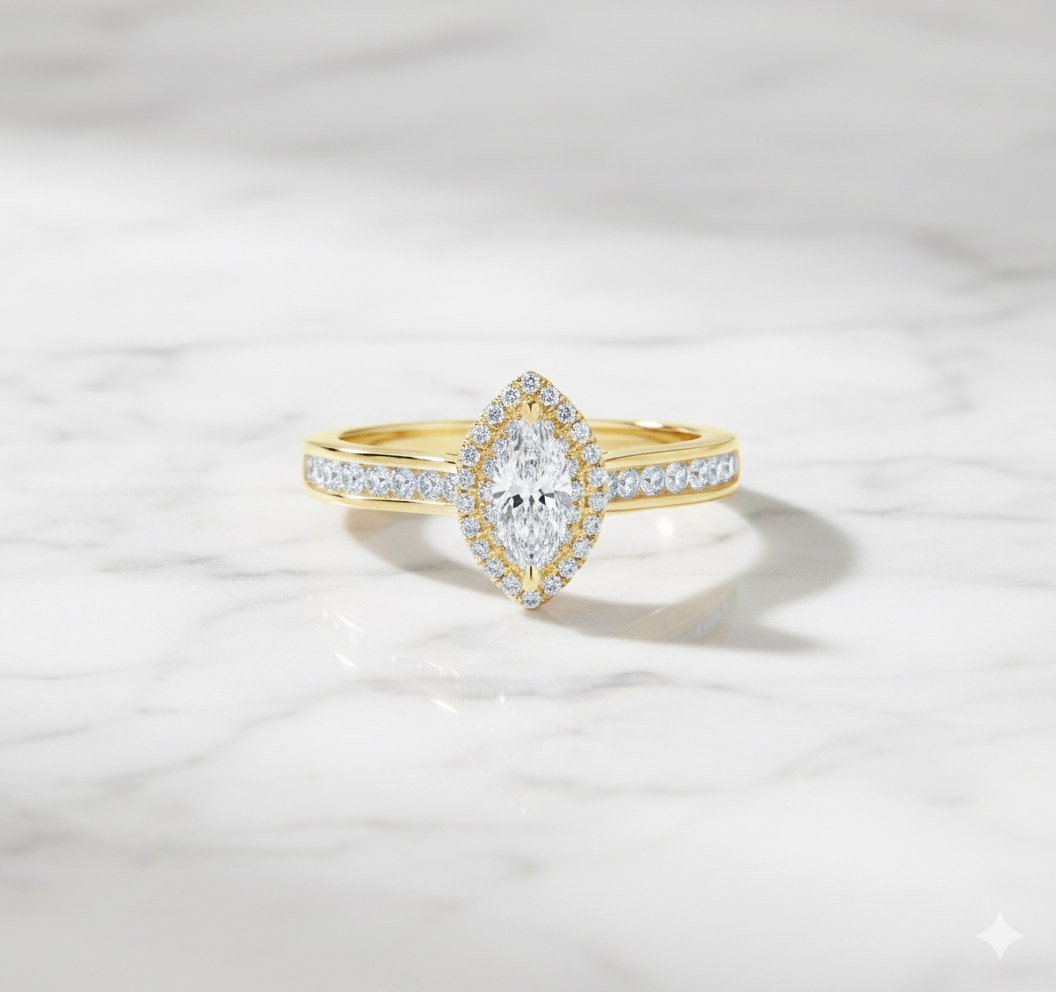 Marquise Cut Diamond Halo Channel Set Engagement Ring